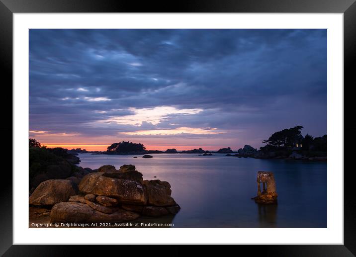 Beach of Ploumanach at night in Brittany France Framed Mounted Print by Delphimages Art