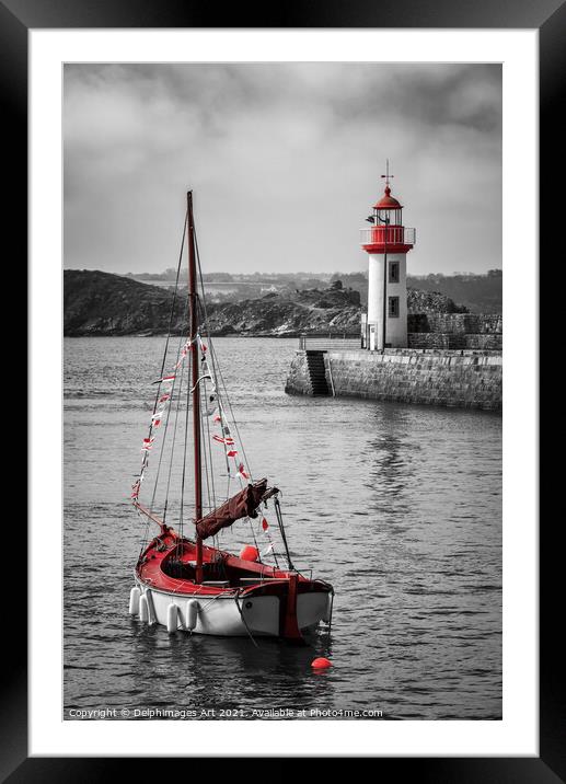 The lighthouse of the harbour of Erquy, Brittany Framed Mounted Print by Delphimages Art