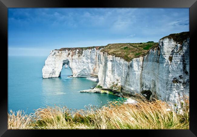 The cliff of Etretat, Normandy landscape, France Framed Print by Delphimages Art