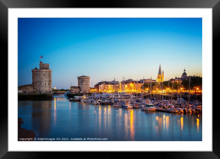 Old port of La rochelle at night, France Framed Mounted Print by Delphimages Art