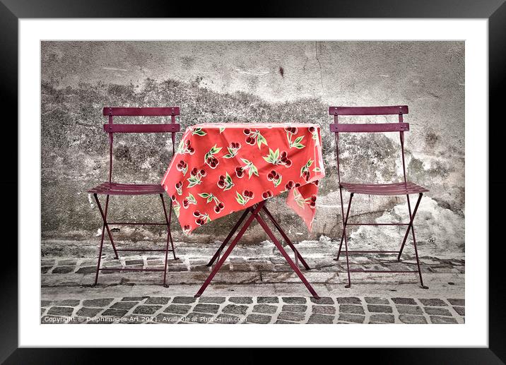 Romantic chairs and table in France Framed Mounted Print by Delphimages Art