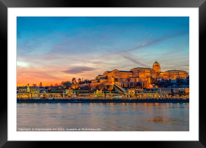 Budapest castle, Danube river at sunset Hungary Framed Mounted Print by Delphimages Art
