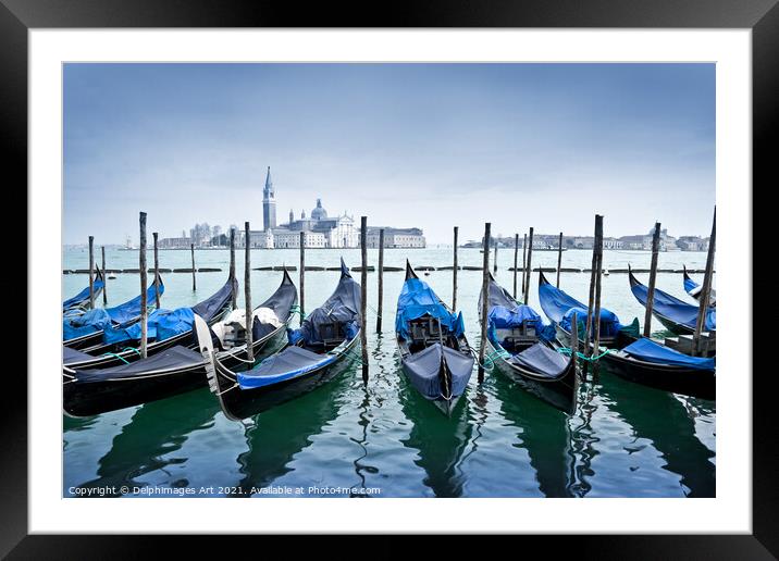Venice. Gondolas and San Giorgio Maggiore, Italy Framed Mounted Print by Delphimages Art