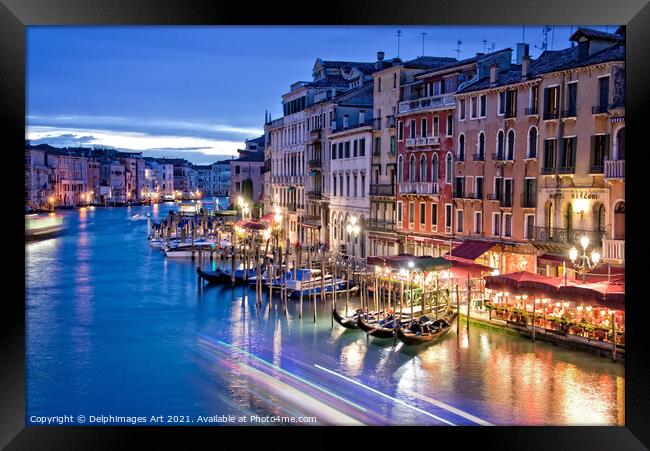 Venice Grand Canal at night, Italy Framed Print by Delphimages Art