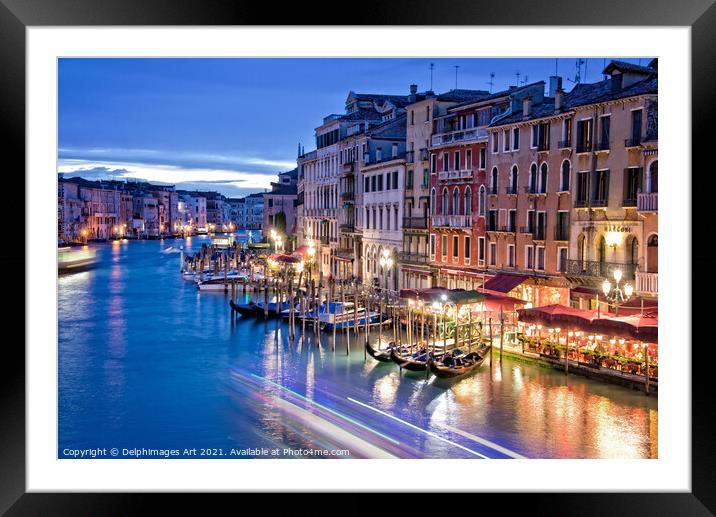 Venice Grand Canal at night, Italy Framed Mounted Print by Delphimages Art