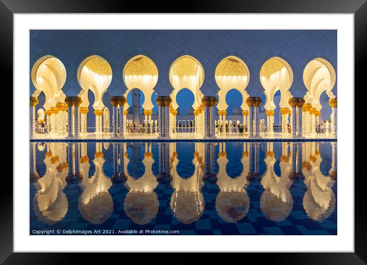 Grand Mosque in Abu Dhabi near Dubai at night, UAE Framed Mounted Print by Delphimages Art