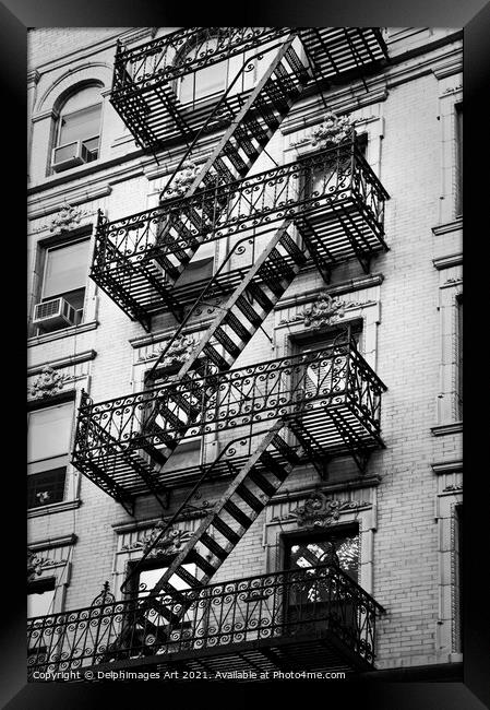 New York. Exit, fire escape stairs in Manhattan Framed Print by Delphimages Art
