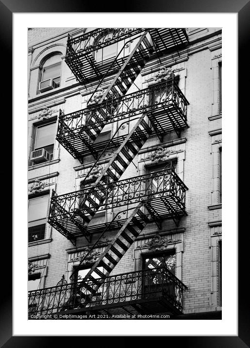 New York. Exit, fire escape stairs in Manhattan Framed Mounted Print by Delphimages Art