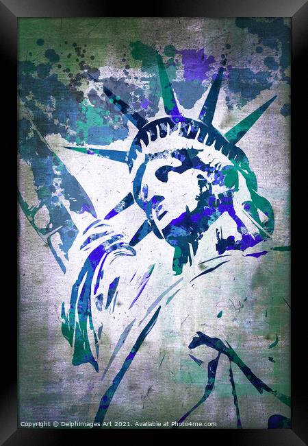 Statue of Liberty, New York. Blue watercolor Framed Print by Delphimages Art