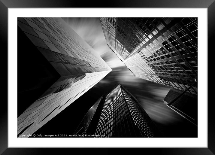 Modern architecture, looking up at glass buildings Framed Mounted Print by Delphimages Art