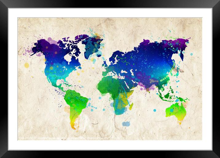 Modern colourful watercolor abstract world map Framed Mounted Print by Delphimages Art