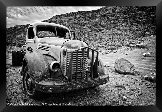 Old abandoned american truck near Moab, Utah Framed Print by Delphimages Art