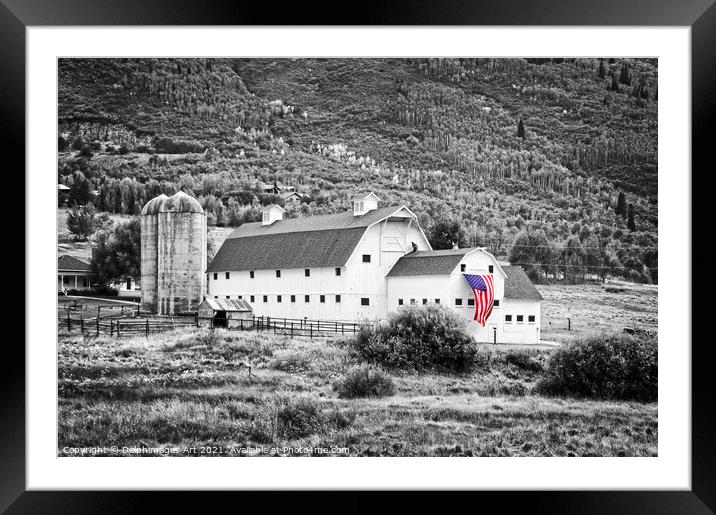 Vintage american barn with a flag, Park City, Utah Framed Mounted Print by Delphimages Art