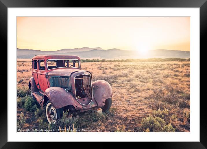 Disused rusty old vintage car in Montana, USA Framed Mounted Print by Delphimages Art