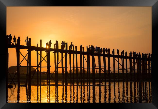 Myanmar. UBein bridge at sunset, Mandalay Burma Framed Print by Delphimages Art