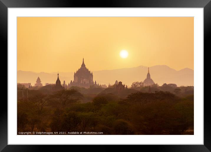 Myanmar landscape. Sunset in Bagan, Burma Framed Mounted Print by Delphimages Art