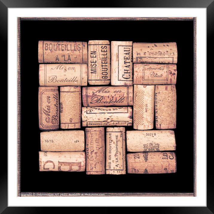 Collection of wine corks in a black frame Framed Mounted Print by Delphimages Art