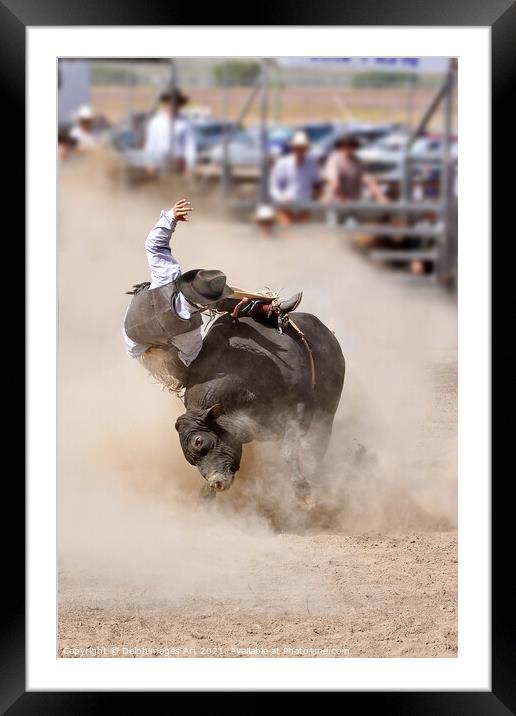 Rodeo bull riding cowboy Framed Mounted Print by Delphimages Art