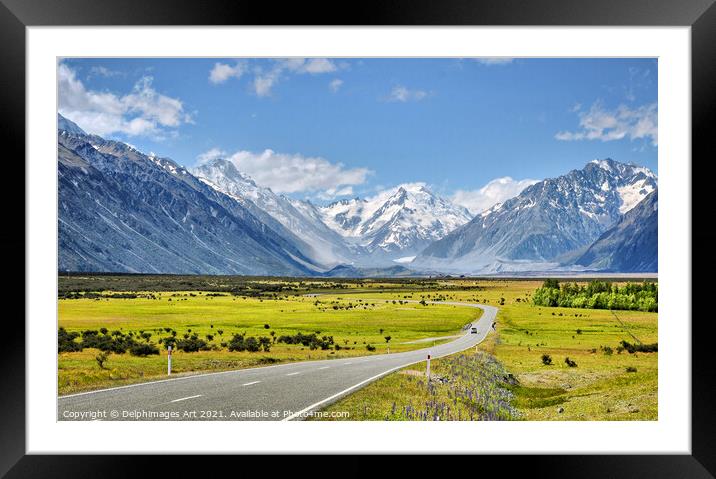 Road to Aoraki (Mount Cook), New Zealand Framed Mounted Print by Delphimages Art
