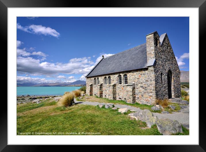 Lake Tekapo New Zealand Church of the Good Sheperd Framed Mounted Print by Delphimages Art