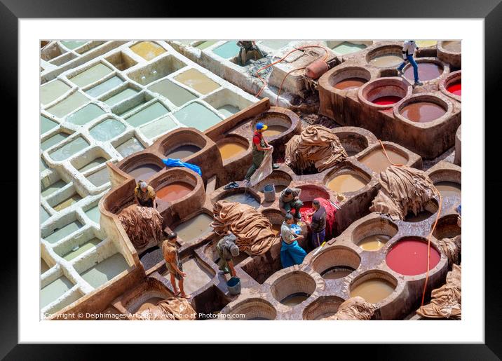 Colorful old leather tanneries of Fez, Morocco Framed Mounted Print by Delphimages Art