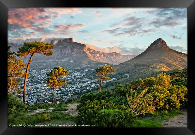 Signal Hill in Cape town at sunset, South Africa Framed Print by Delphimages Art