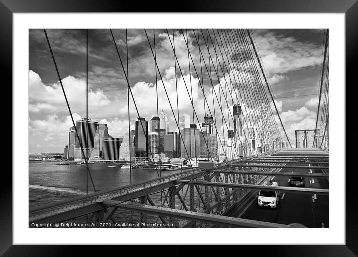 New York Manhattan skyline from Brooklyn bridge Framed Mounted Print by Delphimages Art