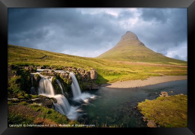 Iceland landscape. Mount Kirkjufell and waterfall Framed Print by Delphimages Art