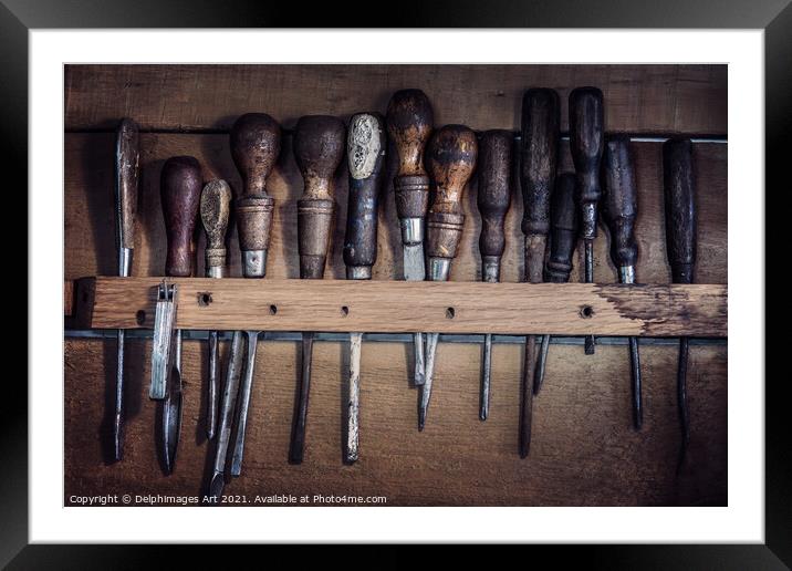 Old rustic tools, vintage workshop Framed Mounted Print by Delphimages Art