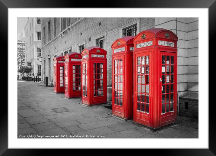 London calling, red phone boxes in Covent Garden Framed Mounted Print by Delphimages Art