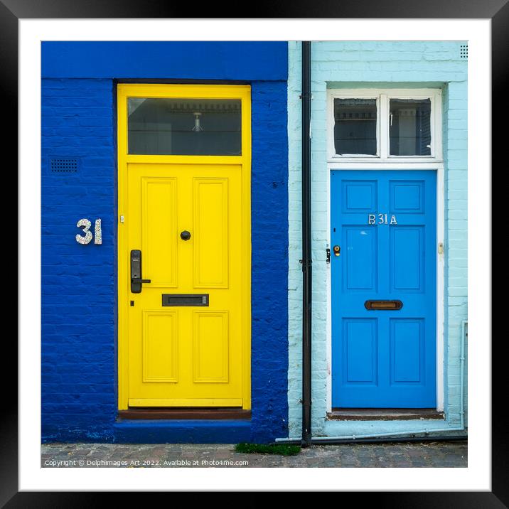 Blue and yellow doors Notting Hill, London  Framed Mounted Print by Delphimages Art