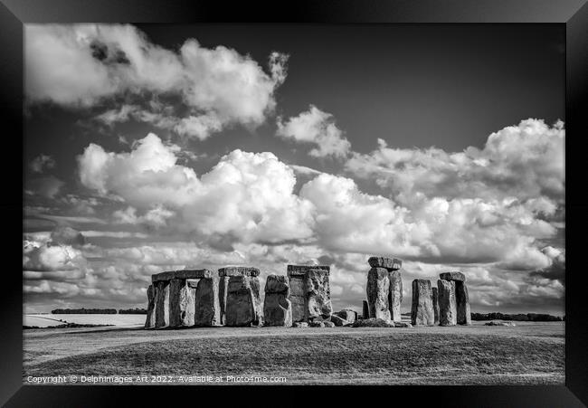 Stonehenge Black and white Framed Print by Delphimages Art
