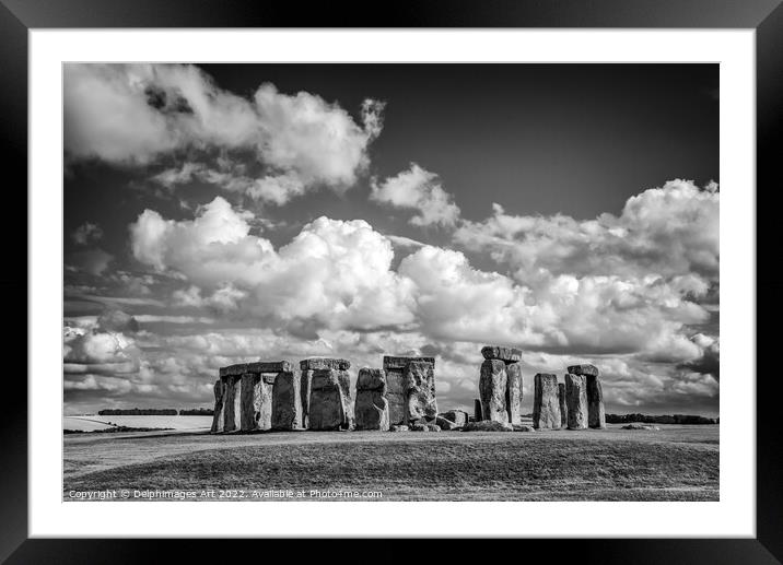 Stonehenge Black and white Framed Mounted Print by Delphimages Art