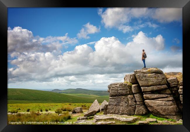 Dartmoor. Standing on South Hessary Tor Framed Print by Delphimages Art