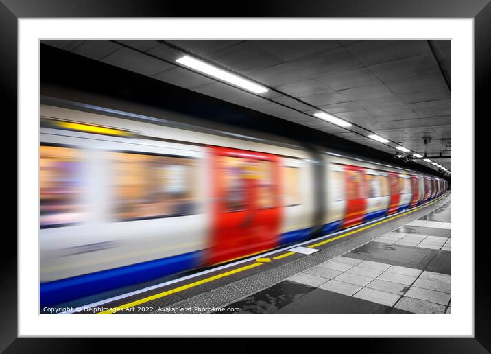 London tube train in an undergroud metro station Framed Mounted Print by Delphimages Art