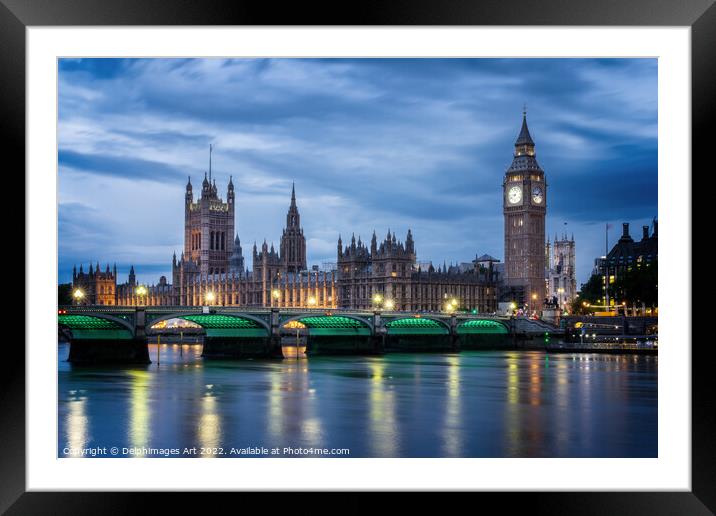 London. Westminster palace and bridge at night Framed Mounted Print by Delphimages Art