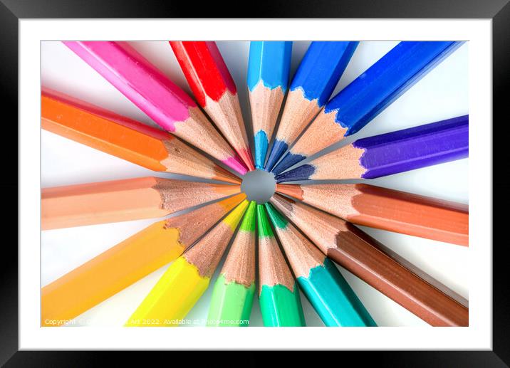 Rainbow coloured pencils Framed Mounted Print by Delphimages Art