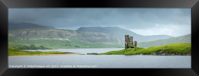 Scotland. Highlands panorama, ruins of Ardvreck ca Framed Print by Delphimages Art