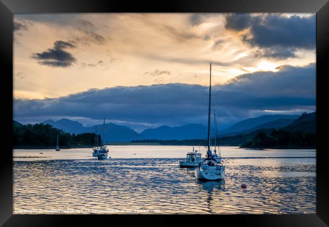 Sailing boats at sunset at Loch Leven near Glencoe Framed Print by Delphimages Art