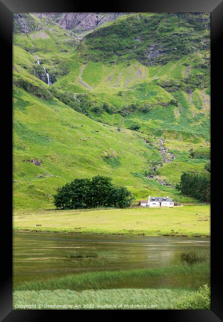 Lone house in Glen Coe valley, Highlands of Scotla Framed Print by Delphimages Art