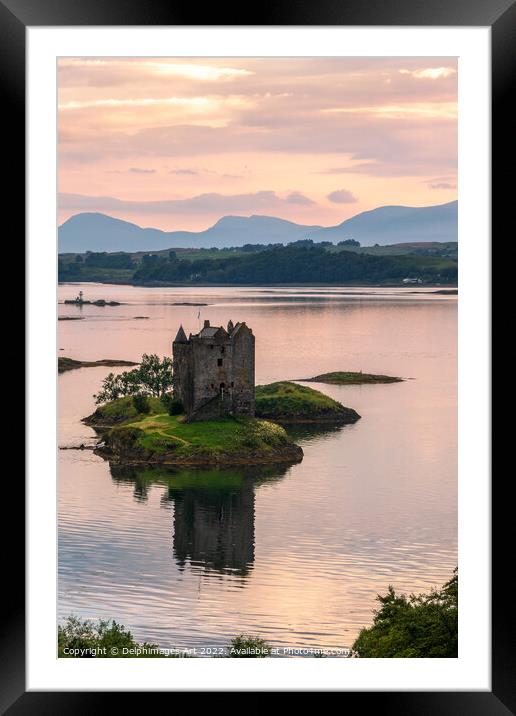Castle Stalker on Loch Laich at sunset, Argyll, Sc Framed Mounted Print by Delphimages Art