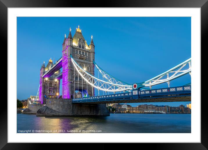 Tower bridge London at night Framed Mounted Print by Delphimages Art