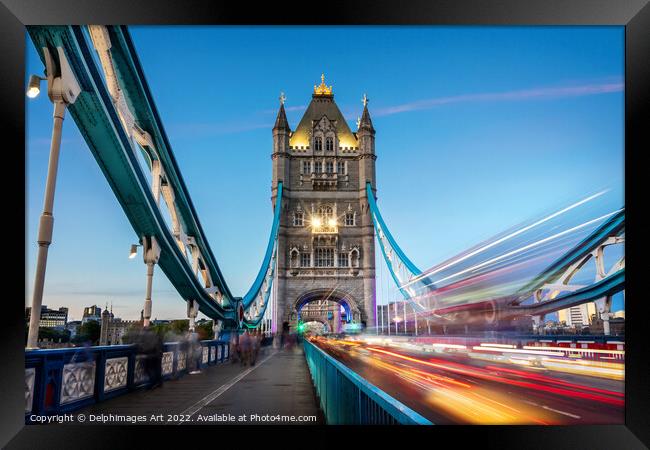 Tower bridge in London at night Framed Print by Delphimages Art