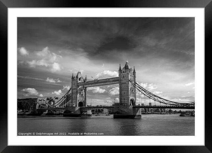 London Tower Bridge, black and white Framed Mounted Print by Delphimages Art