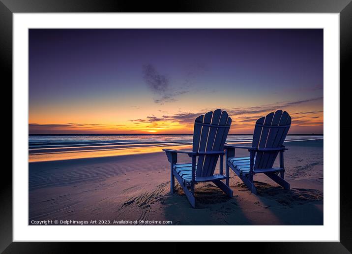 Beach chairs at sunset Framed Mounted Print by Delphimages Art