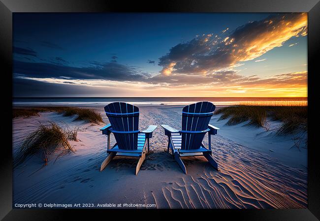 Beach chairs at sunset Framed Print by Delphimages Art