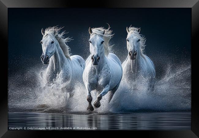Camargue white horses running Framed Print by Delphimages Art