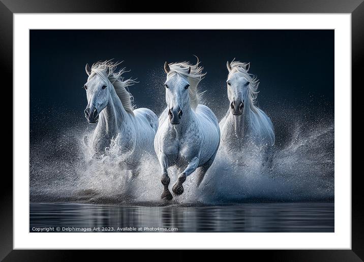 Camargue white horses running Framed Mounted Print by Delphimages Art