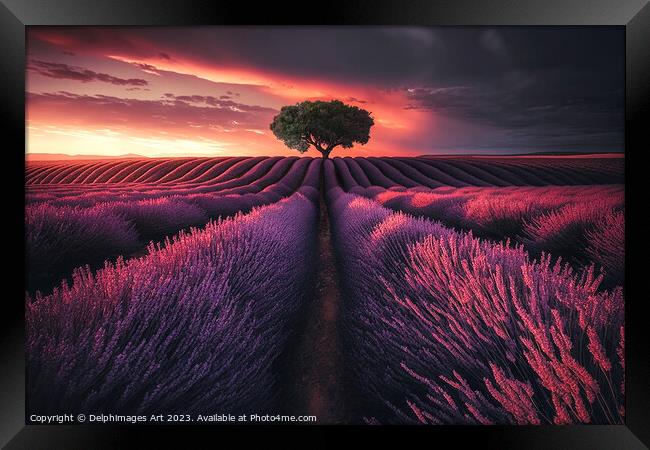 Lavender field at sunset Framed Print by Delphimages Art