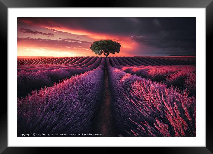 Lavender field at sunset Framed Mounted Print by Delphimages Art